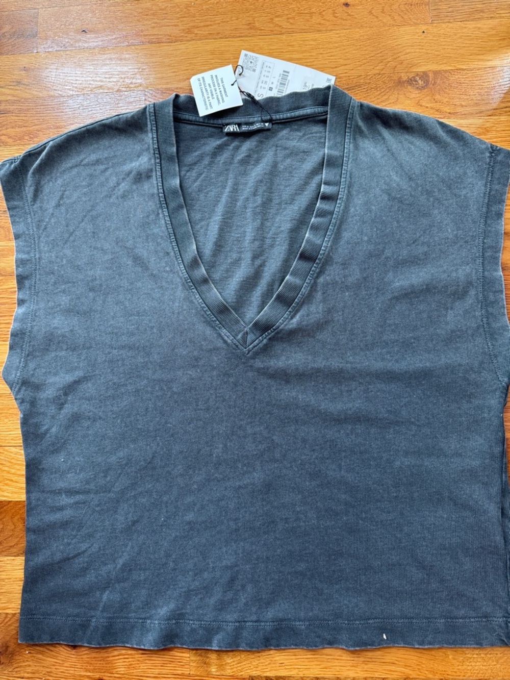 Zara Charcoal Deep V Boxy Tee